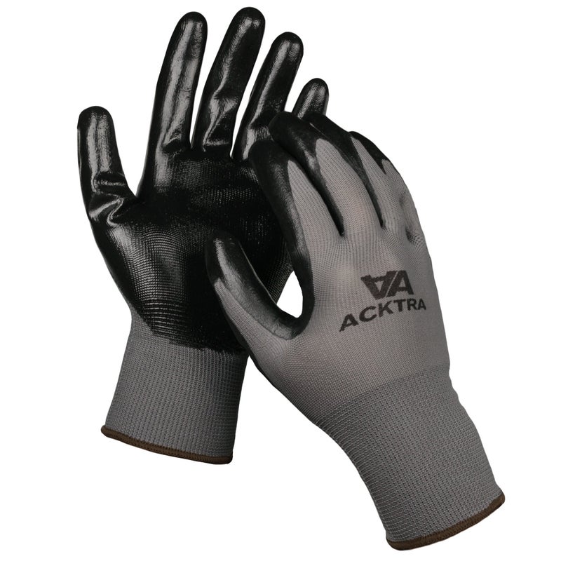 ACKTRA Nitrile Coated Safety WORK GLOVES 12 Pairs, WG003 Red/Black, Large - Image 3